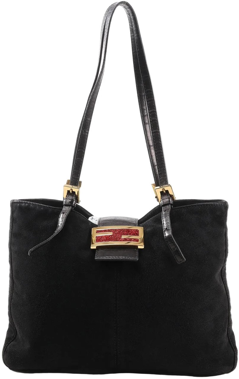 Fendi FENDI Suede x Leather Shoulder bag in Black Zwart