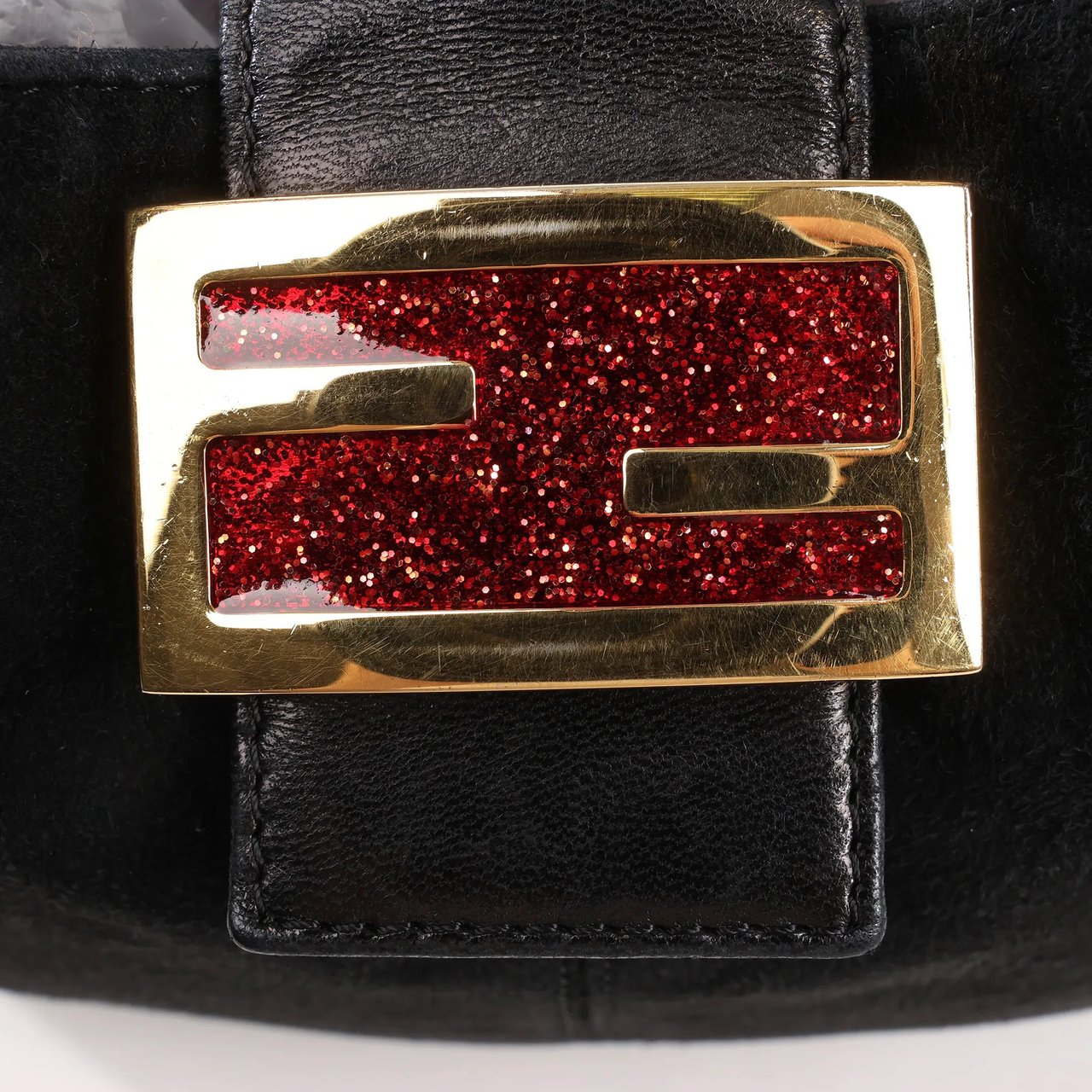 Fendi FENDI Suede x Leather Shoulder bag in Black Zwart