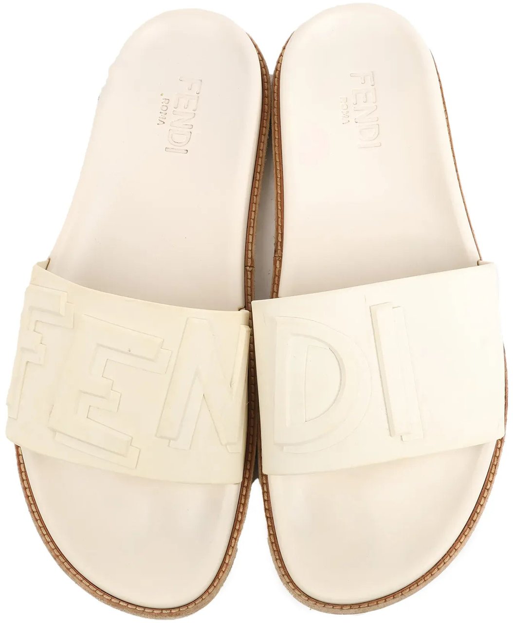 Fendi Fendi Rubber Slide Sandals in Ecru, Size 46 EU Beige