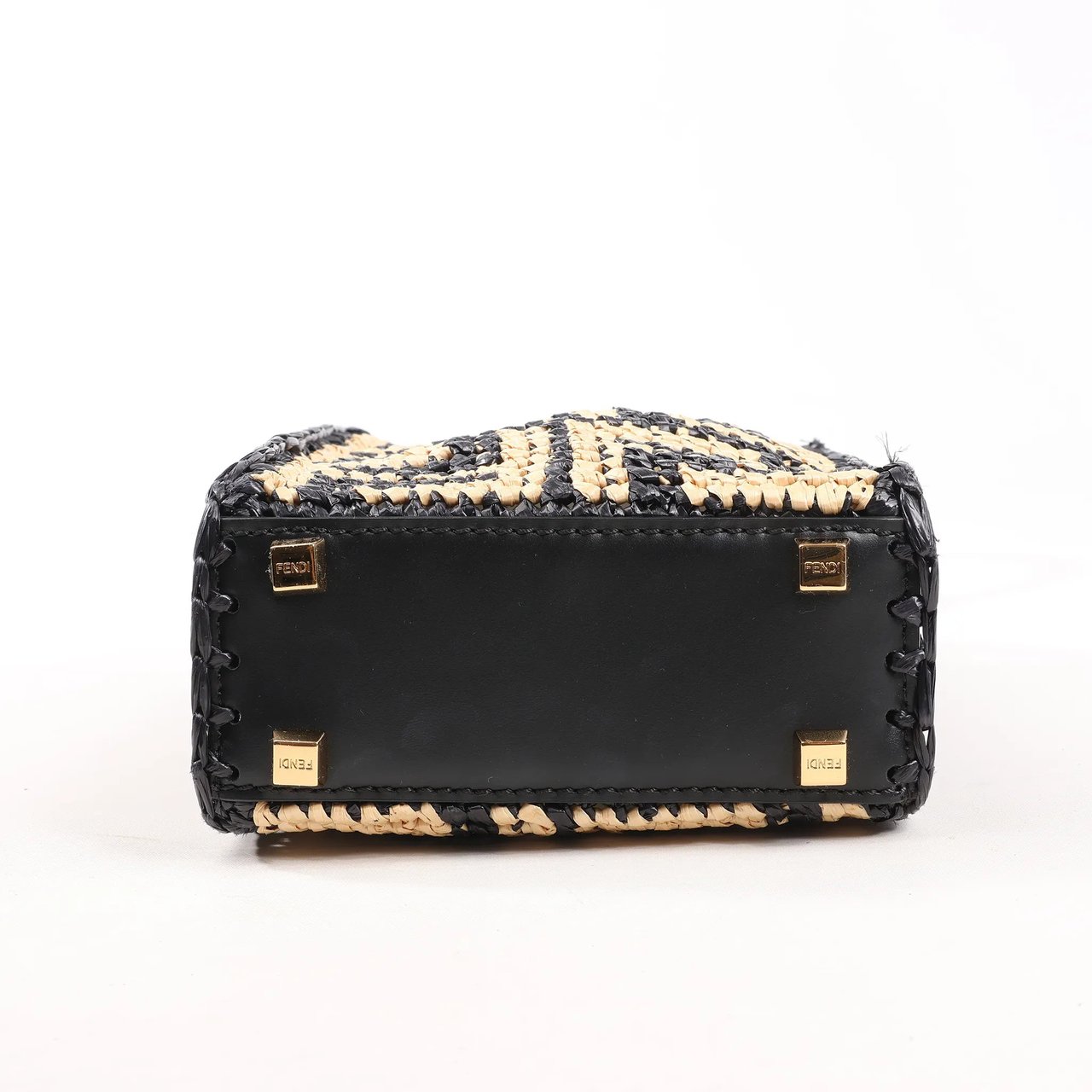 Fendi Fendi Mon Sunshine Shopper Zucchino Small Raffia x Leather 2Way Handbag in Black x Beige 8BS051 Divers