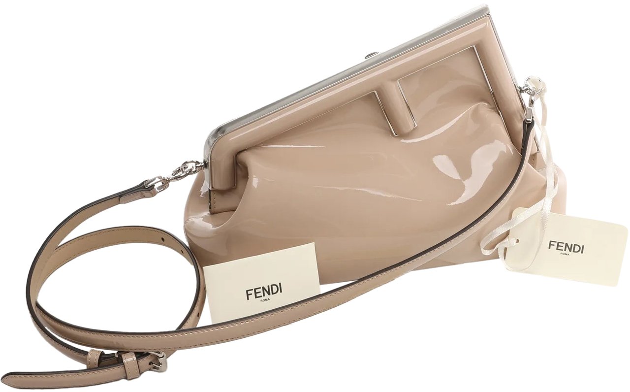 Fendi FENDI First Patent Leather Crossbody bag in Beige 8BP137 Beige