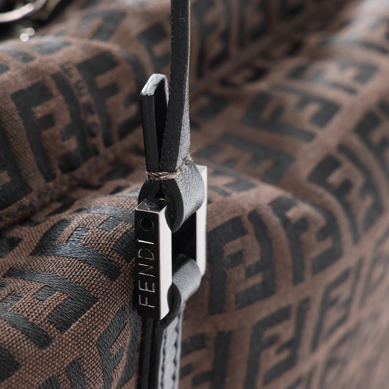 Fendi FENDI Zucchino Canvas x Leather Handbag in Brown 7VS018 Bruin