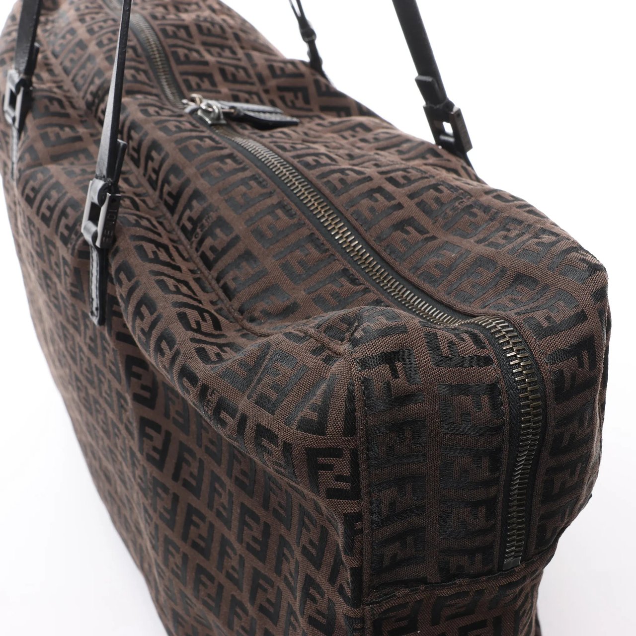 Fendi FENDI Zucchino Canvas x Leather Handbag in Brown 7VS018 Bruin