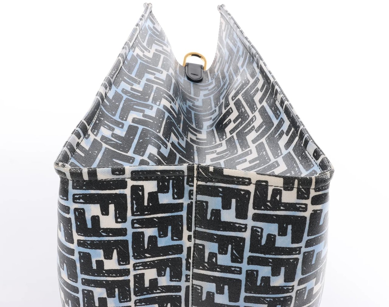 Fendi FENDI Zucca Coated Canvas x Leather Handbag in Blue x Black 8BH357 Divers