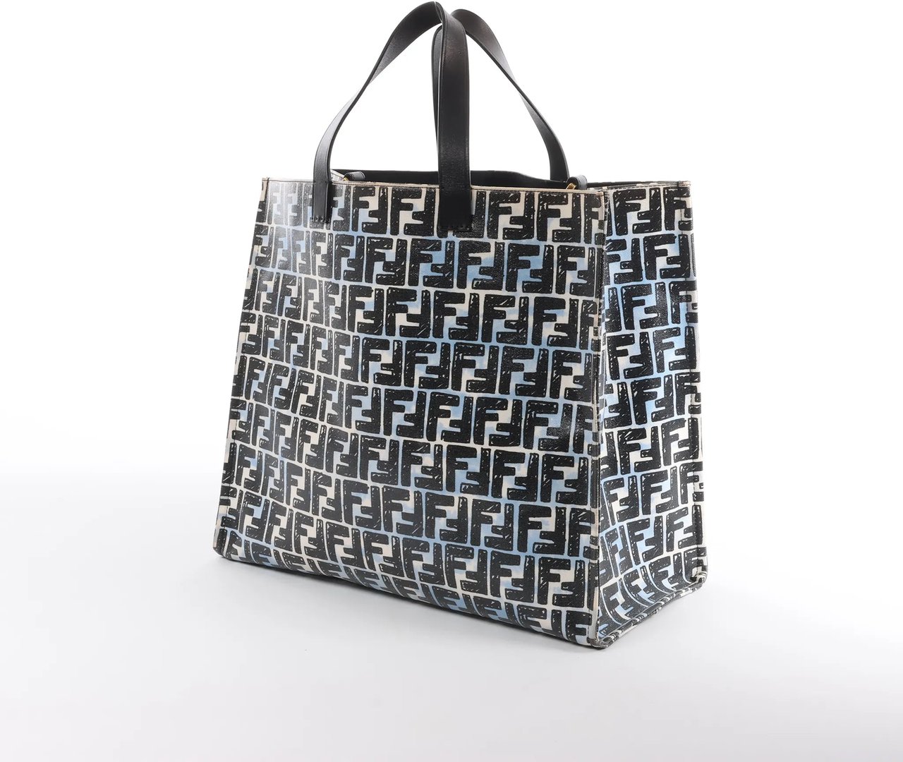 Fendi FENDI Zucca Coated Canvas x Leather Handbag in Blue x Black 8BH357 Divers