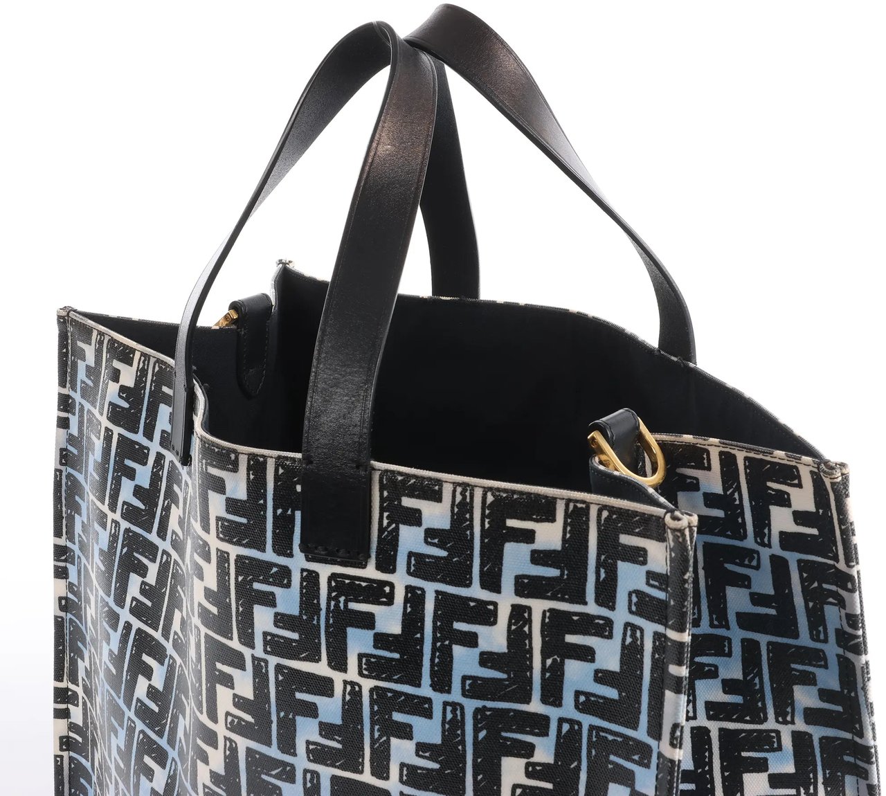 Fendi FENDI Zucca Coated Canvas x Leather Handbag in Blue x Black 8BH357 Divers