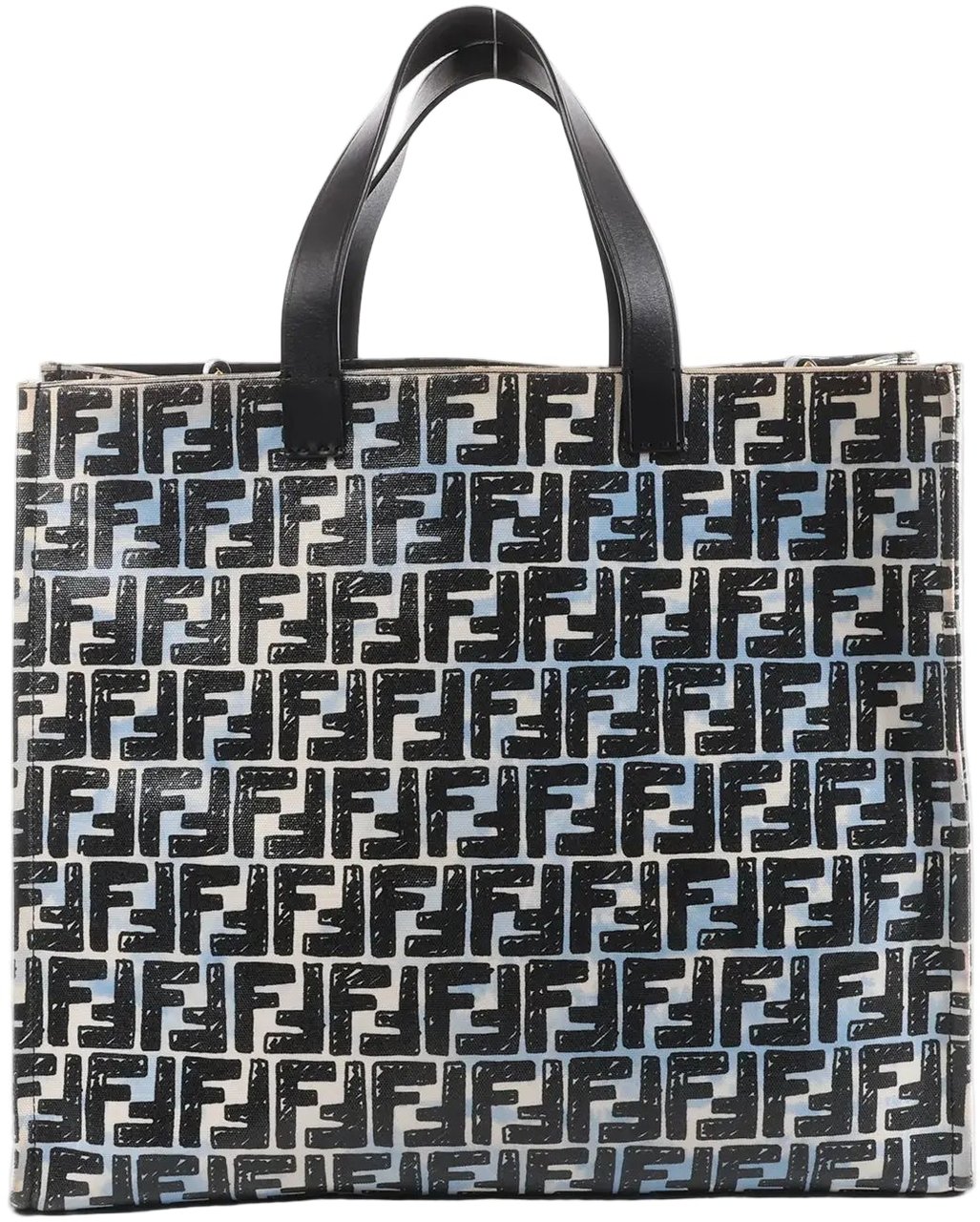 Fendi FENDI Zucca Coated Canvas x Leather Handbag in Blue x Black 8BH357 Divers