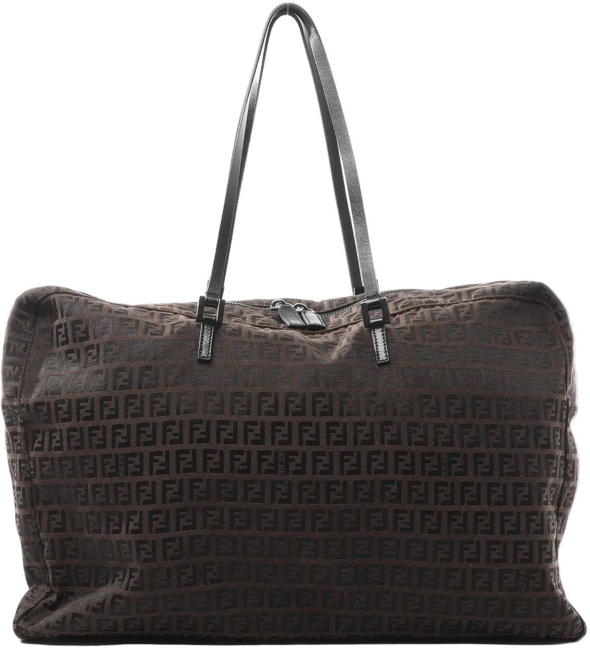 FENDI Zucchino Canvas x Leather Handbag in Brown 7VS018 Bruin