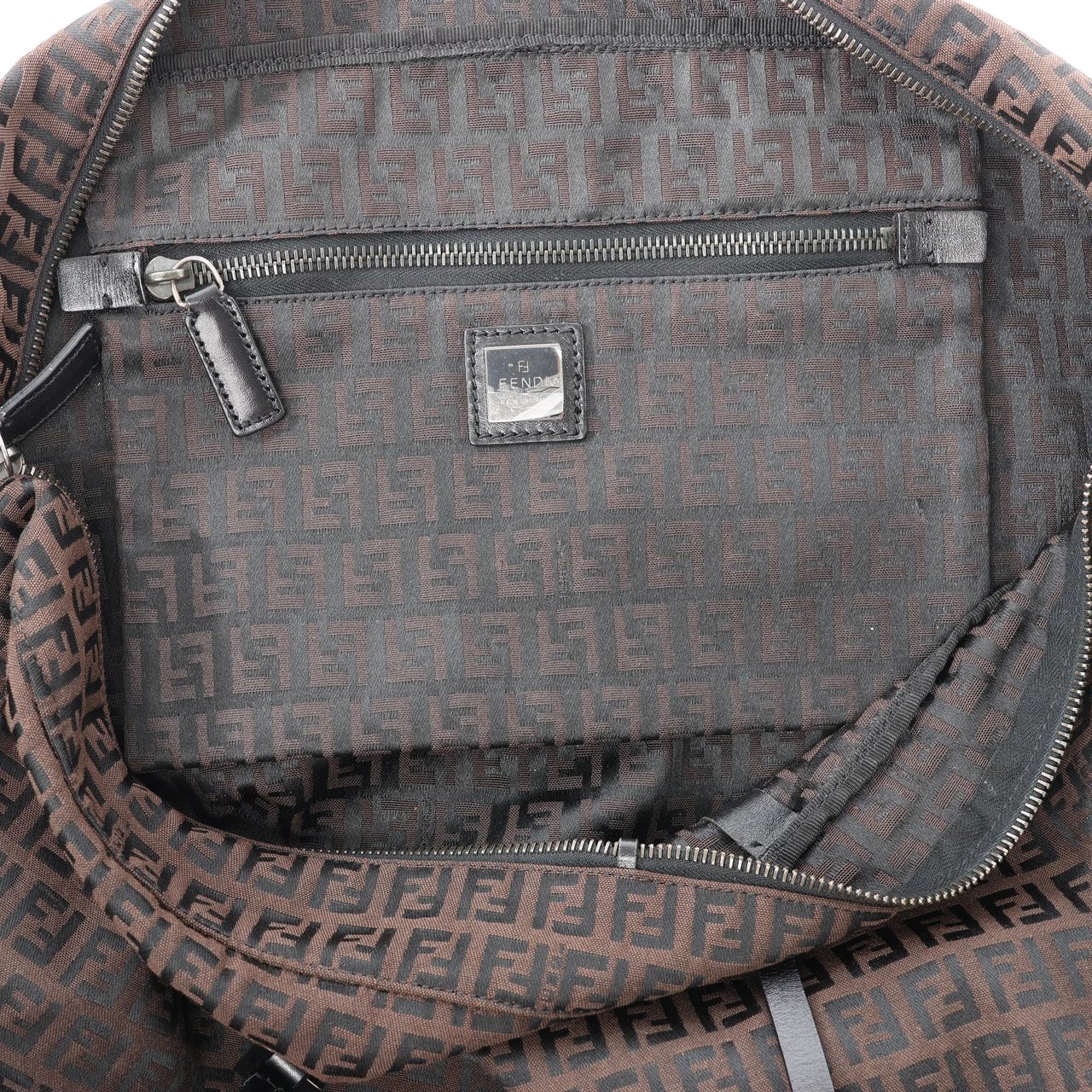 FENDI Zucchino Canvas x Leather Handbag in Brown 7VS018 Bruin