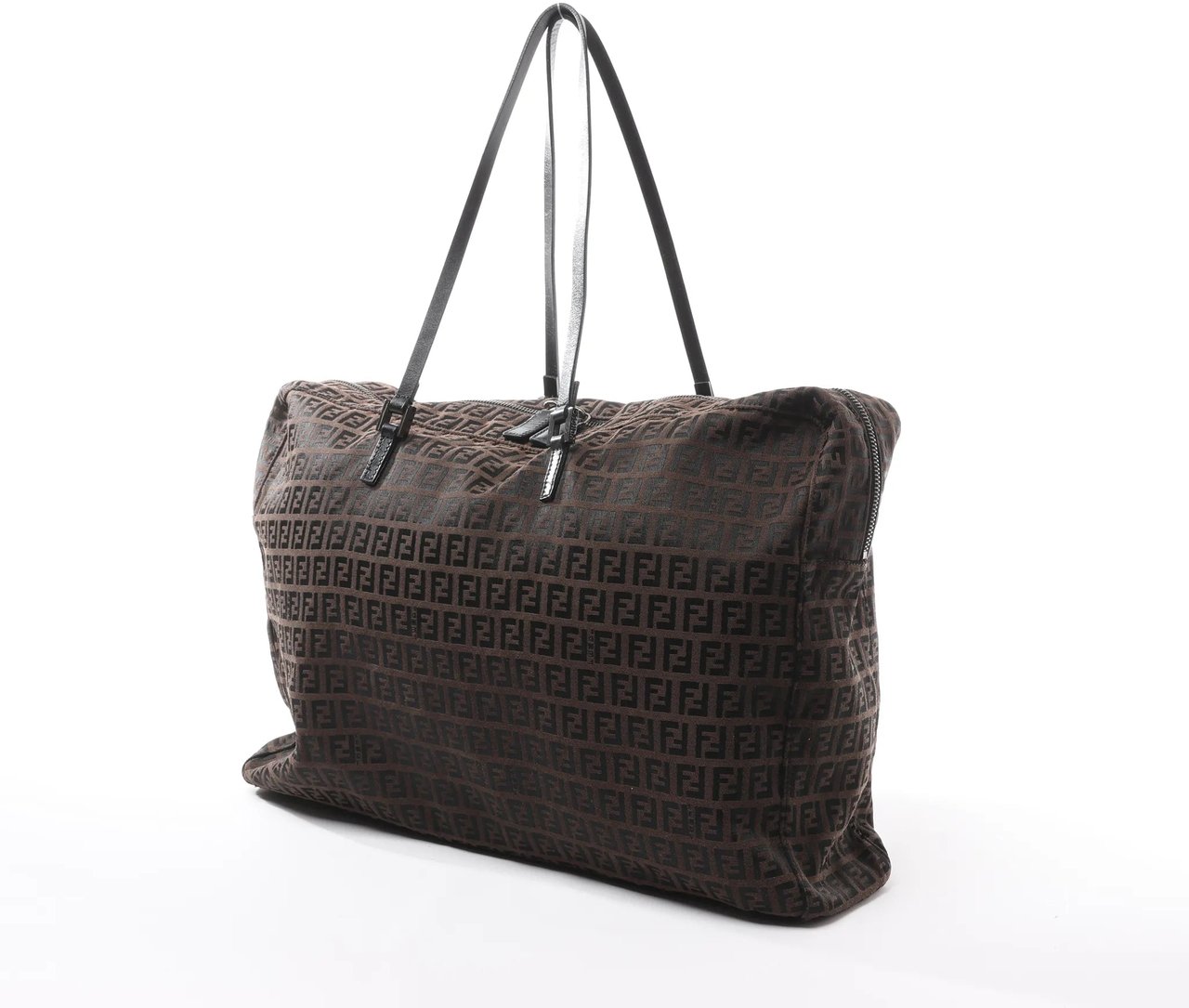 FENDI Zucchino Canvas x Leather Handbag in Brown 7VS018 Bruin