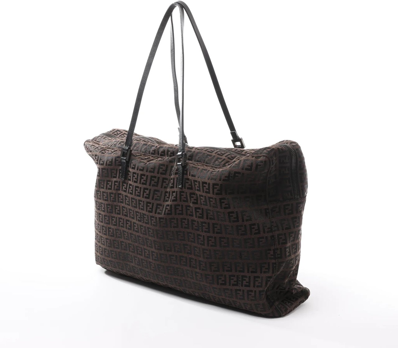 FENDI Zucchino Canvas x Leather Handbag in Brown 7VS018 Bruin