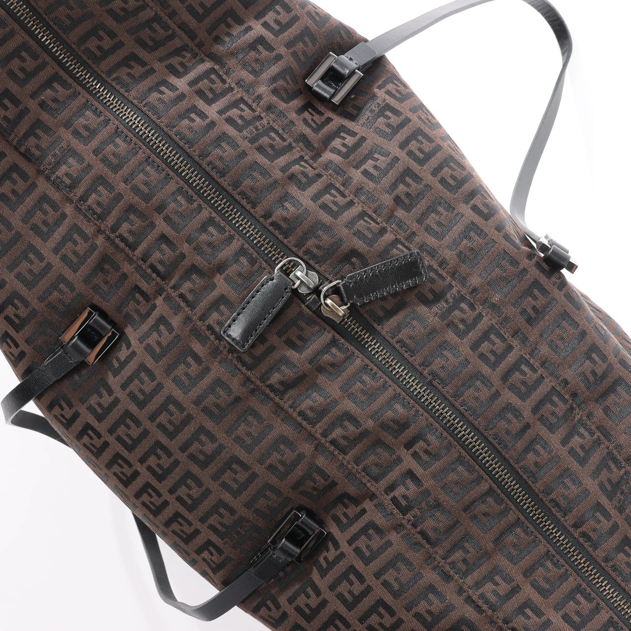 FENDI Zucchino Canvas x Leather Handbag in Brown 7VS018 Bruin