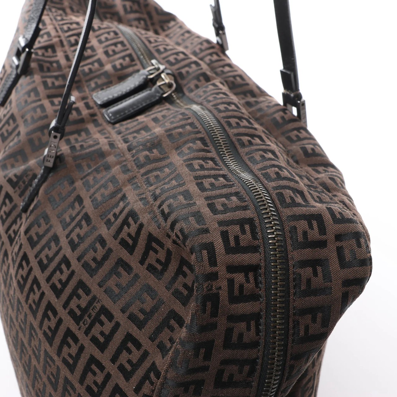 FENDI Zucchino Canvas x Leather Handbag in Brown 7VS018 Bruin