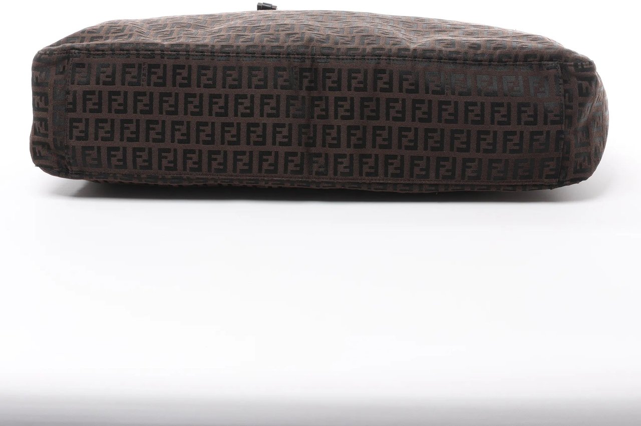 FENDI Zucchino Canvas x Leather Handbag in Brown 7VS018 Bruin
