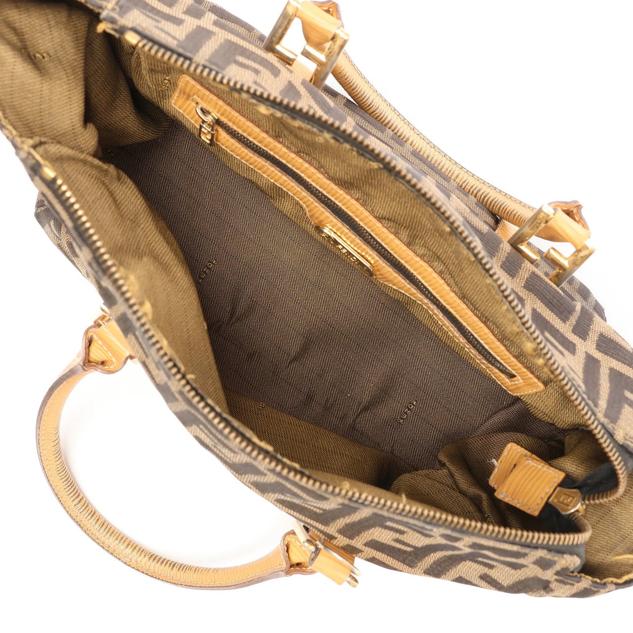 Fendi FENDI Zucca Canvas x Leather Handbag in Brown Bruin
