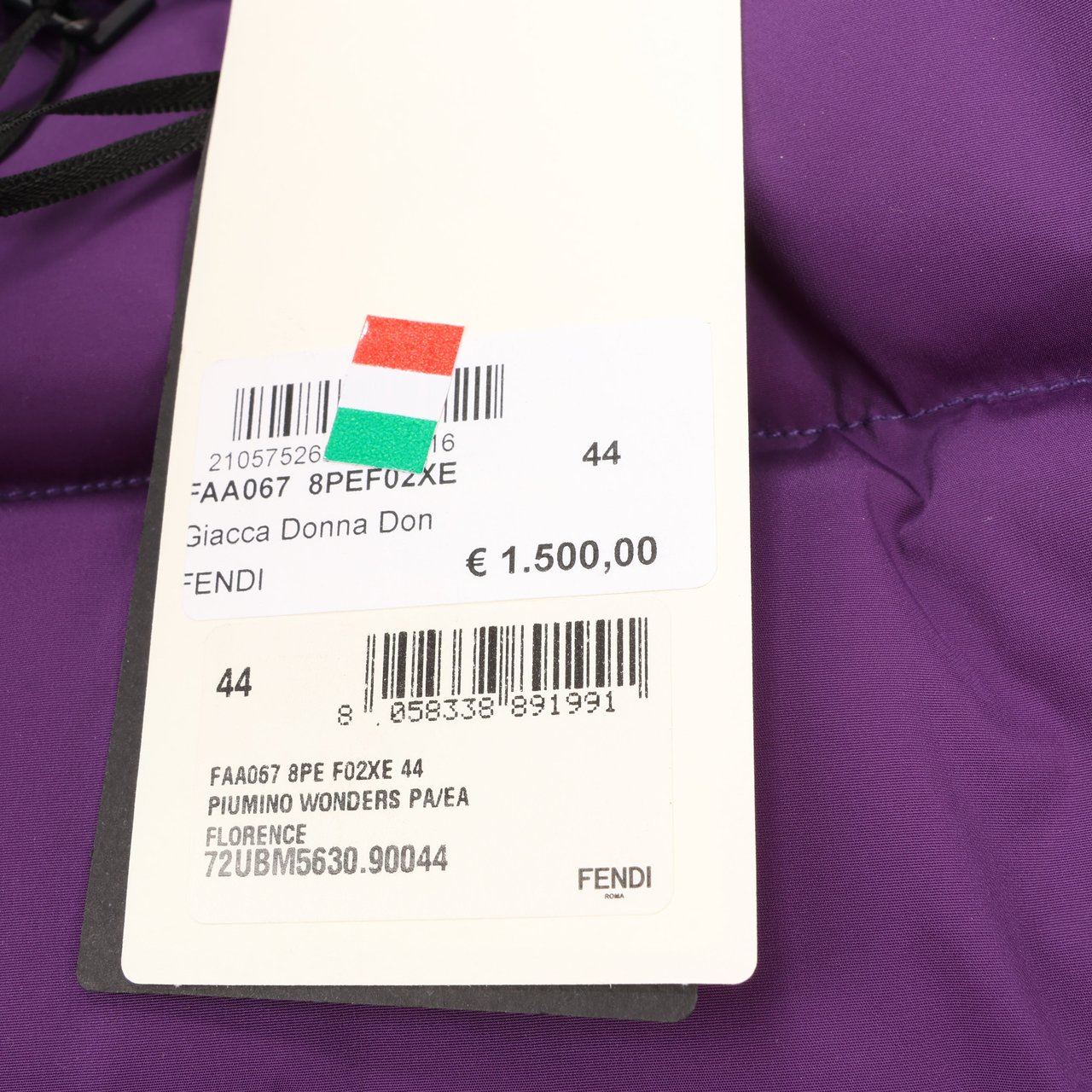Fendi Purple Puffer Jacket, Size 44 Paars