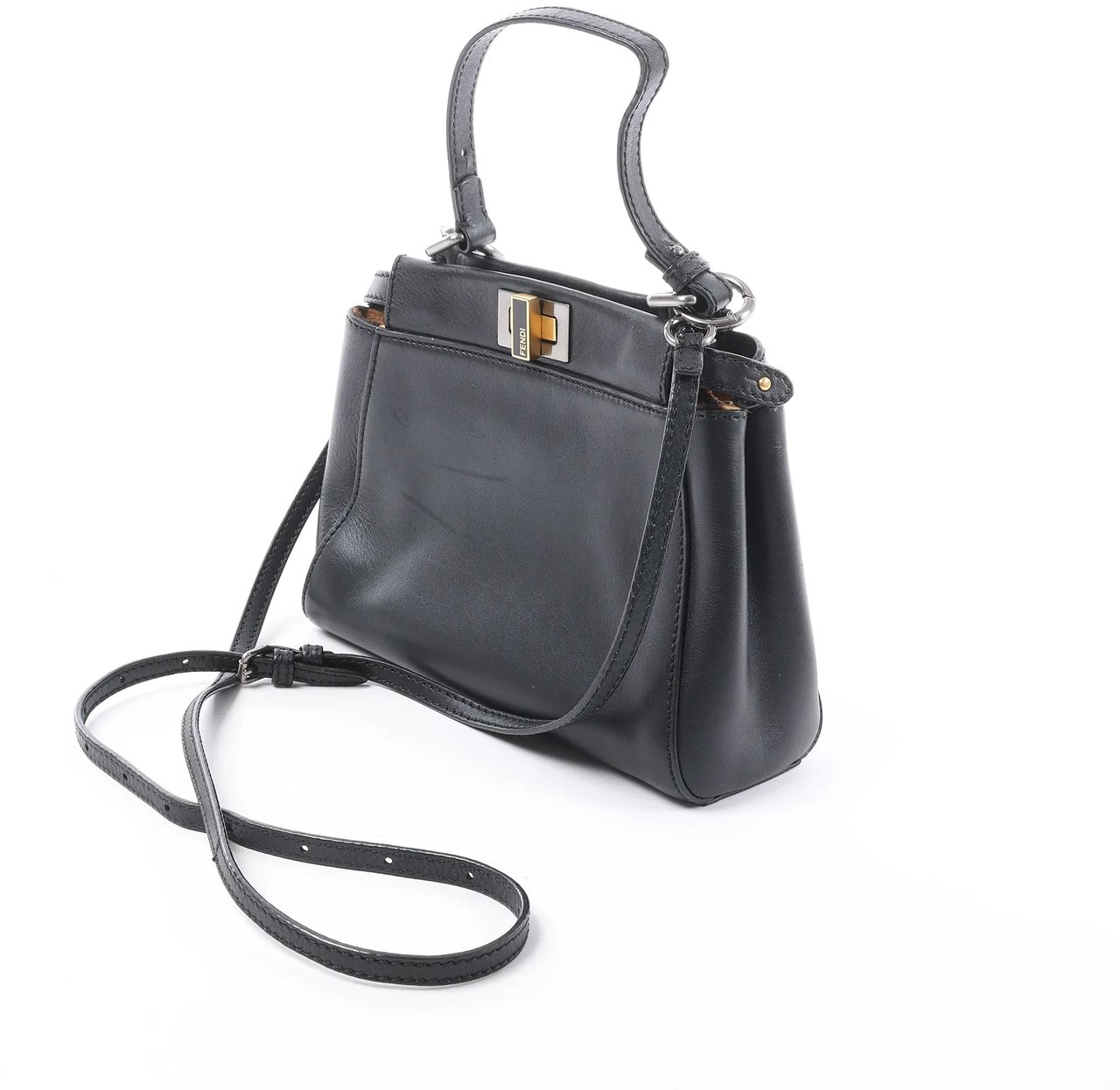 Fendi Fendi Peekaboo Mini Leather 2Way Handbag in Black 8BN227 Zwart