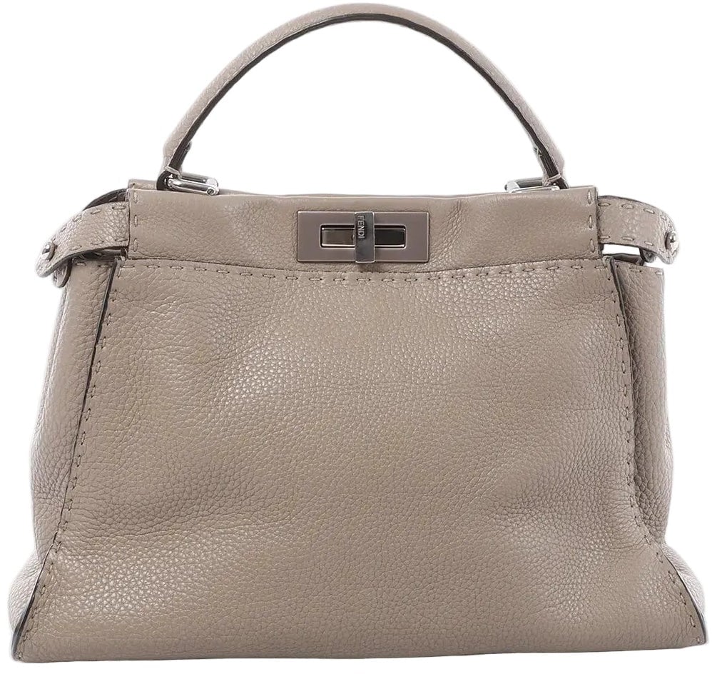 Fendi Fendi Peekaboo Regular Selleria Leather Handbag in Greige 8BN290 Beige