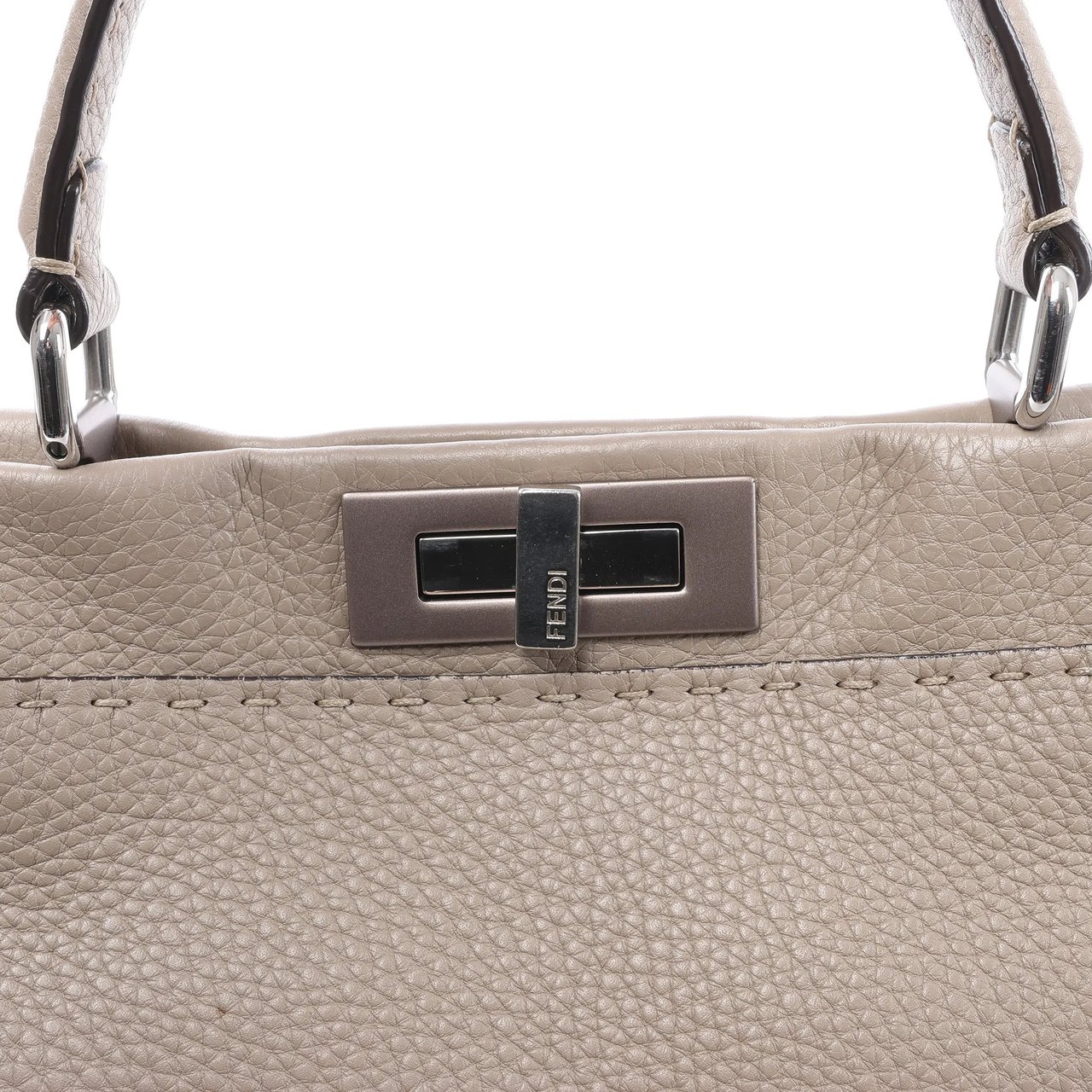 Fendi Fendi Peekaboo Regular Selleria Leather Handbag in Greige 8BN290 Beige