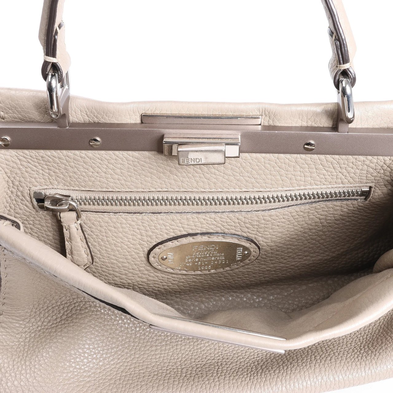 Fendi Fendi Peekaboo Regular Selleria Leather Handbag in Greige 8BN290 Beige
