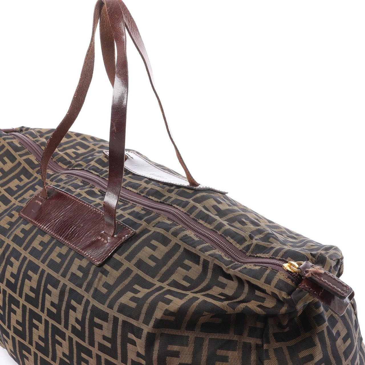 FENDI Zucca Canvas x Leather Travel Bag in Brown Bruin