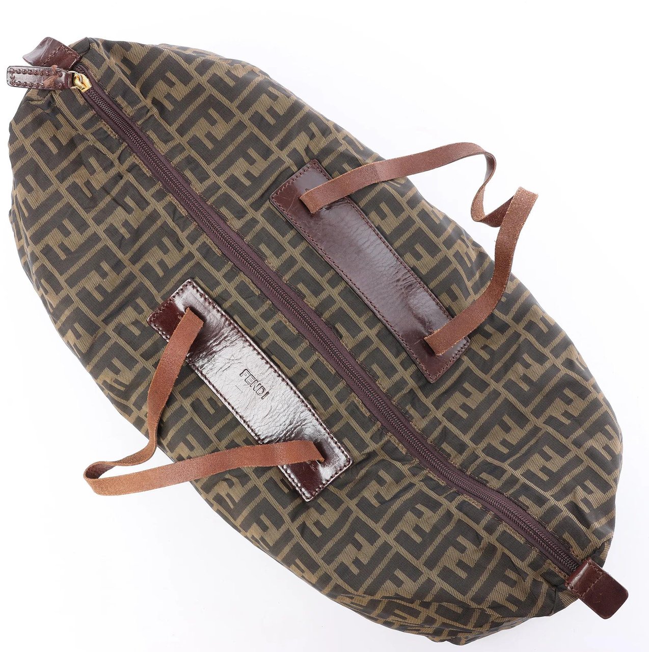 FENDI Zucca Canvas x Leather Travel Bag in Brown Bruin