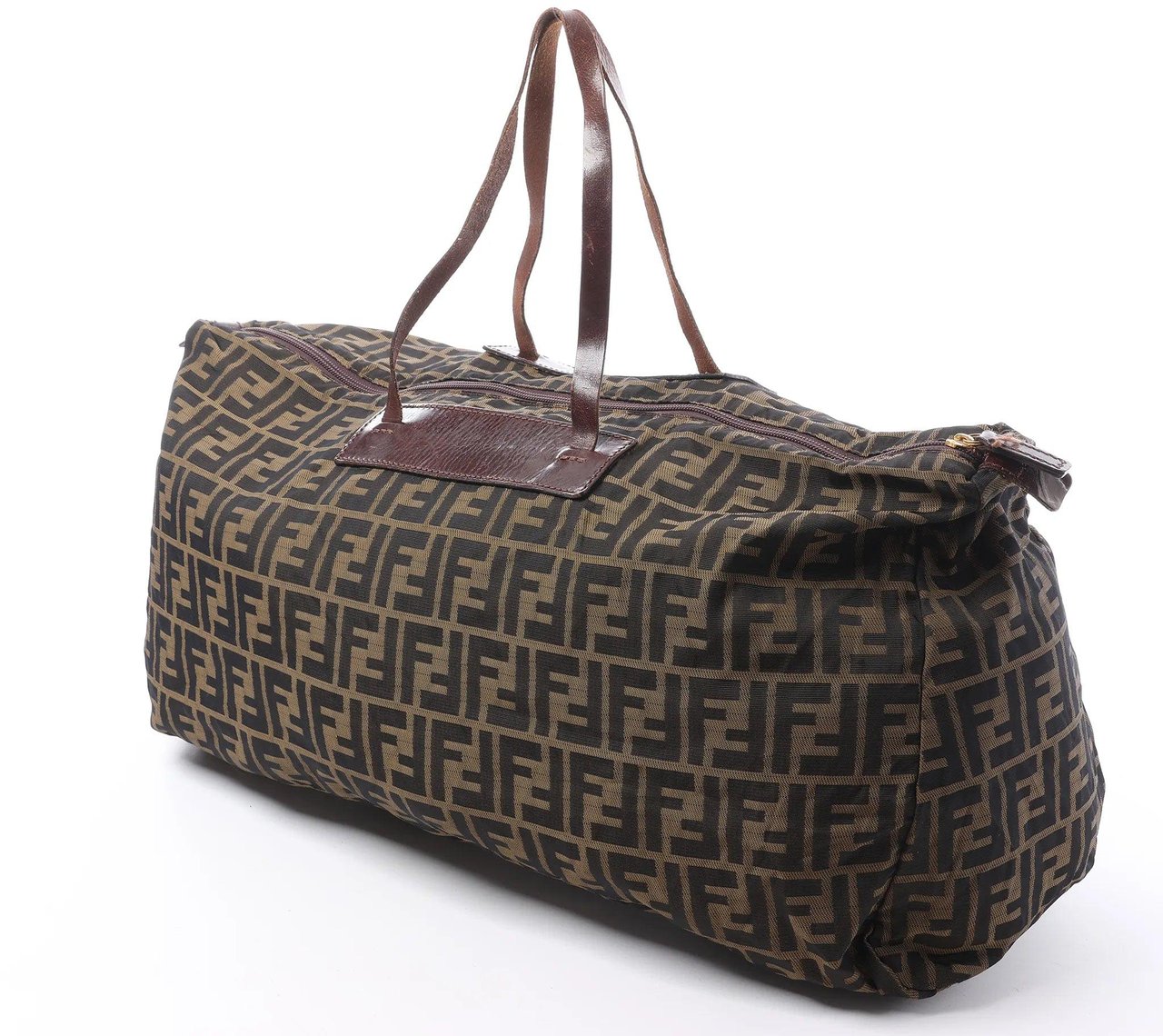 FENDI Zucca Canvas x Leather Travel Bag in Brown Bruin