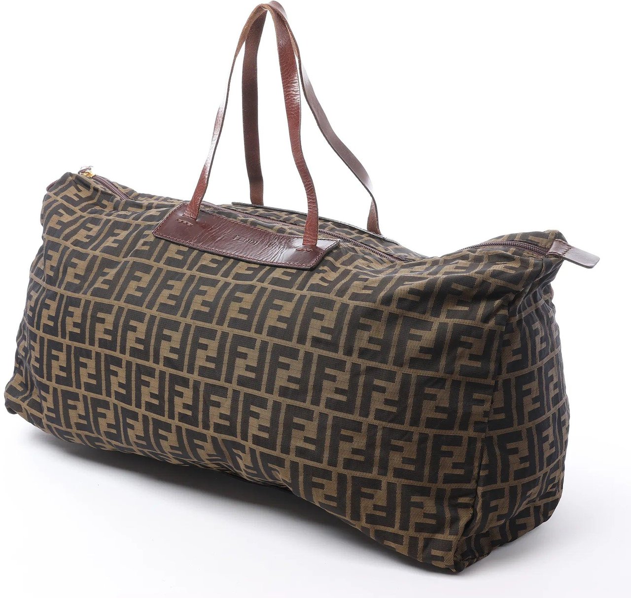 FENDI Zucca Canvas x Leather Travel Bag in Brown Bruin