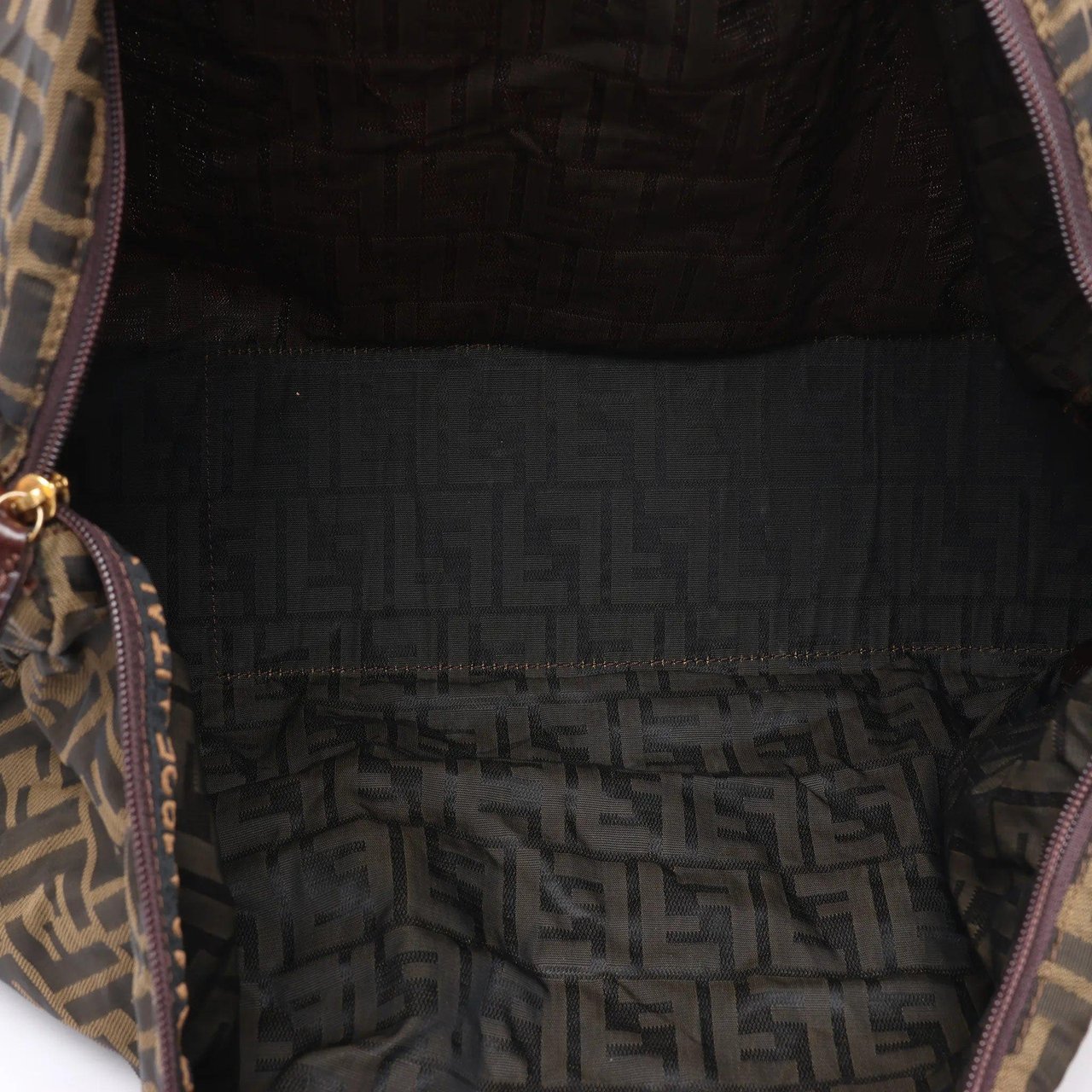FENDI Zucca Canvas x Leather Travel Bag in Brown Bruin
