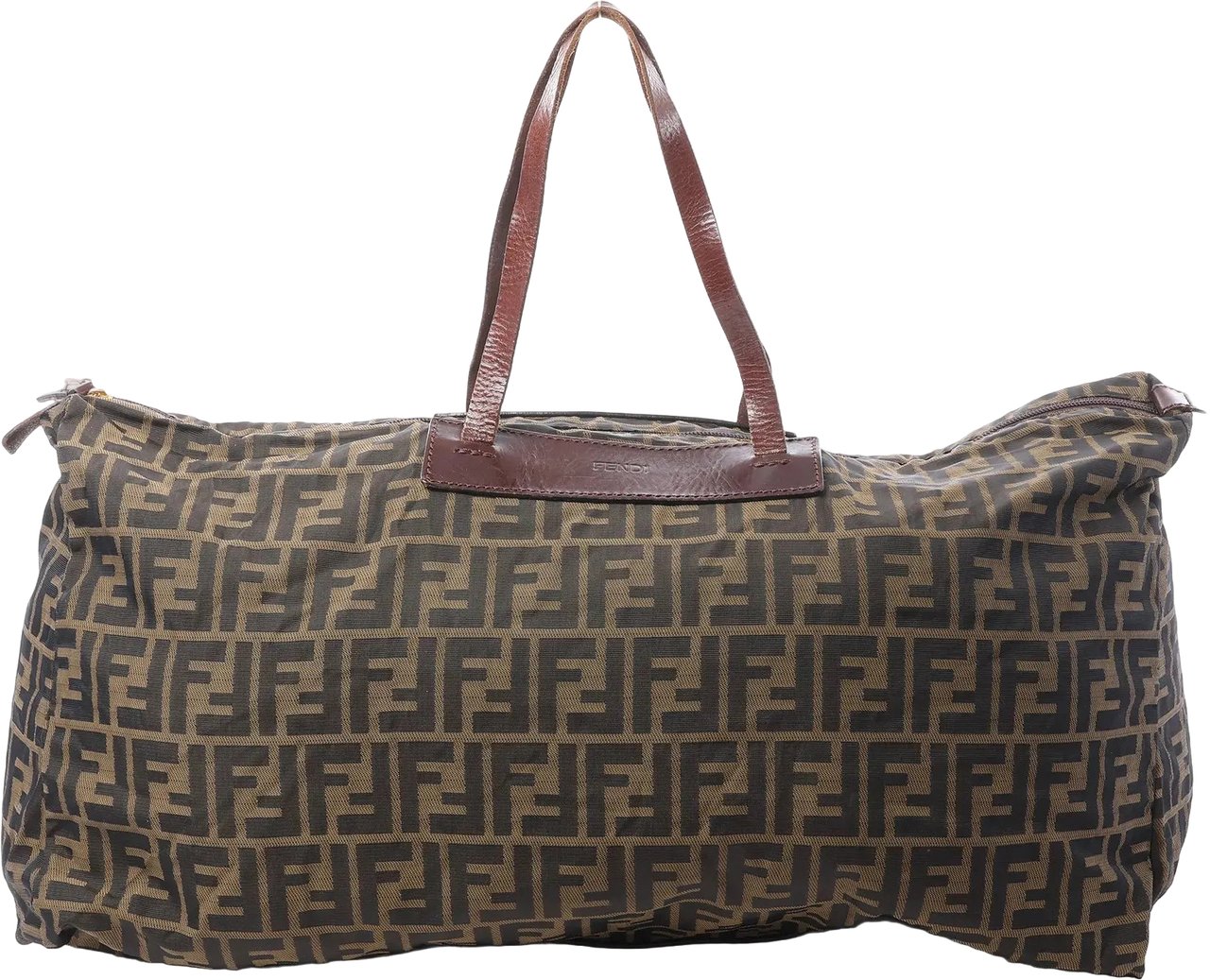 FENDI Zucca Canvas x Leather Travel Bag in Brown Bruin