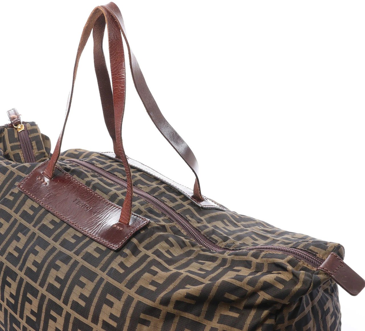 FENDI Zucca Canvas x Leather Travel Bag in Brown Bruin