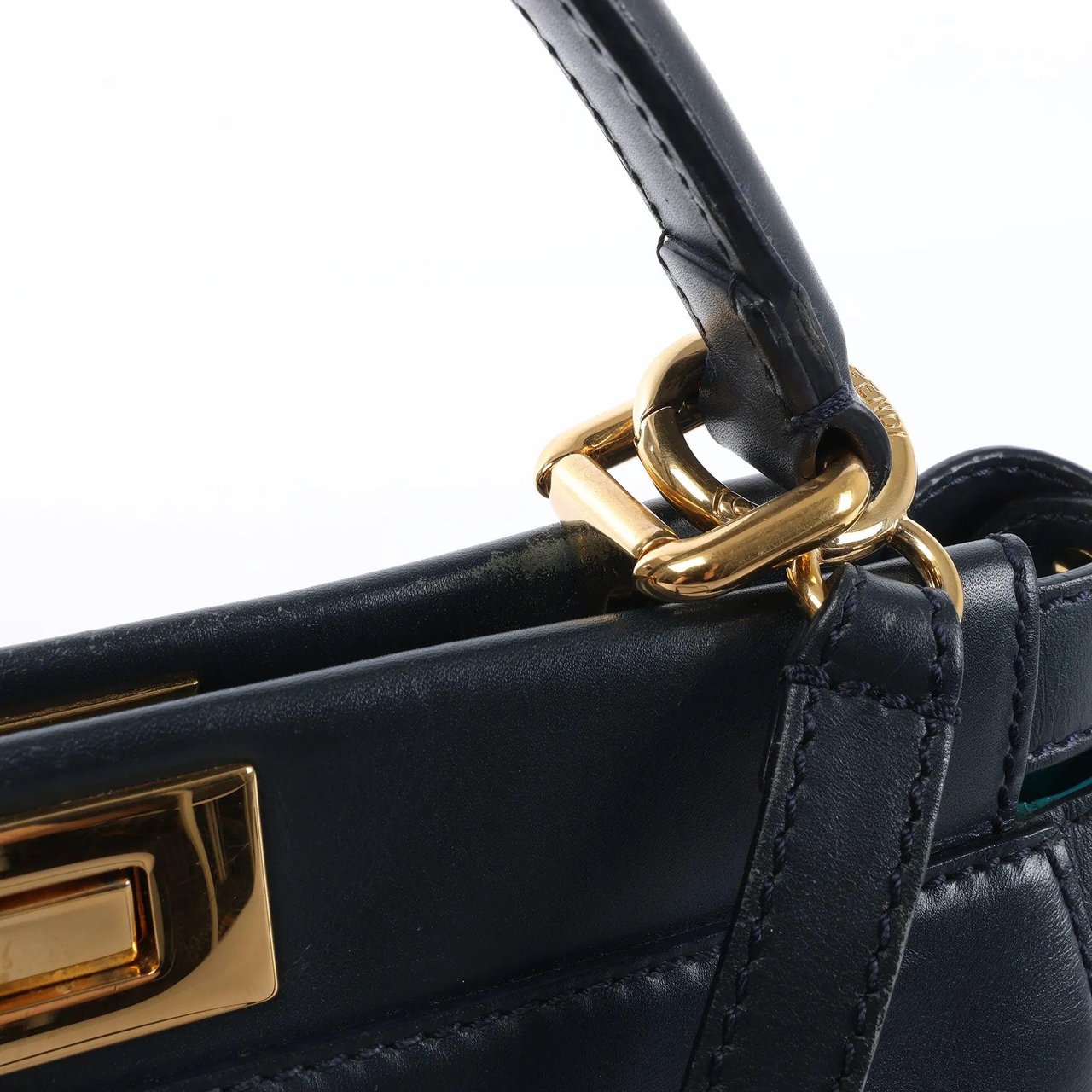 Fendi Peekaboo Regular Leather 2Way Handbag in Navy Blue 8BN226 Blauw