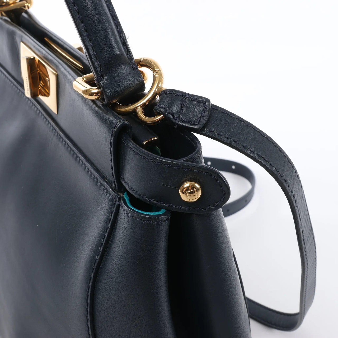 Fendi Peekaboo Regular Leather 2Way Handbag in Navy Blue 8BN226 Blauw