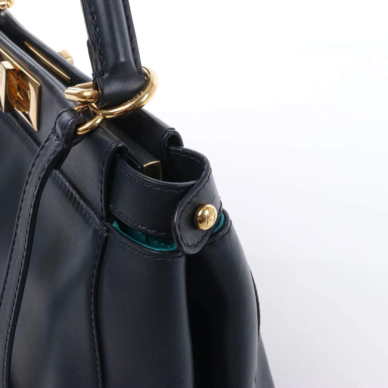 Fendi Peekaboo Regular Leather 2Way Handbag in Navy Blue 8BN226 Blauw