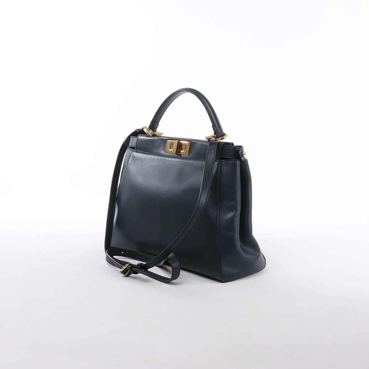 Fendi Peekaboo Regular Leather 2Way Handbag in Navy Blue 8BN226 Blauw