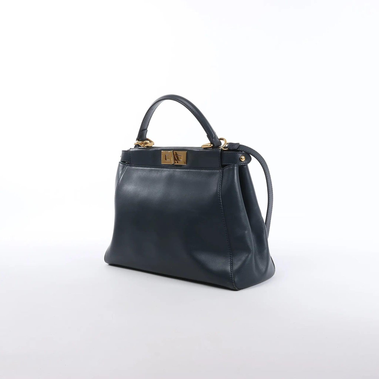 Fendi Peekaboo Regular Leather 2Way Handbag in Navy Blue 8BN226 Blauw