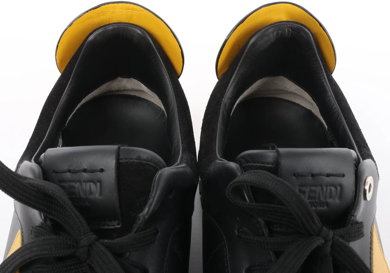Fendi Fendi Monster Bug's Eye Studs Leather Sneakers in Black x Yellow, Size 41 EU Divers