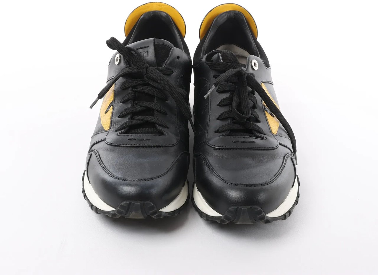 Fendi Fendi Monster Bug's Eye Studs Leather Sneakers in Black x Yellow, Size 41 EU Divers