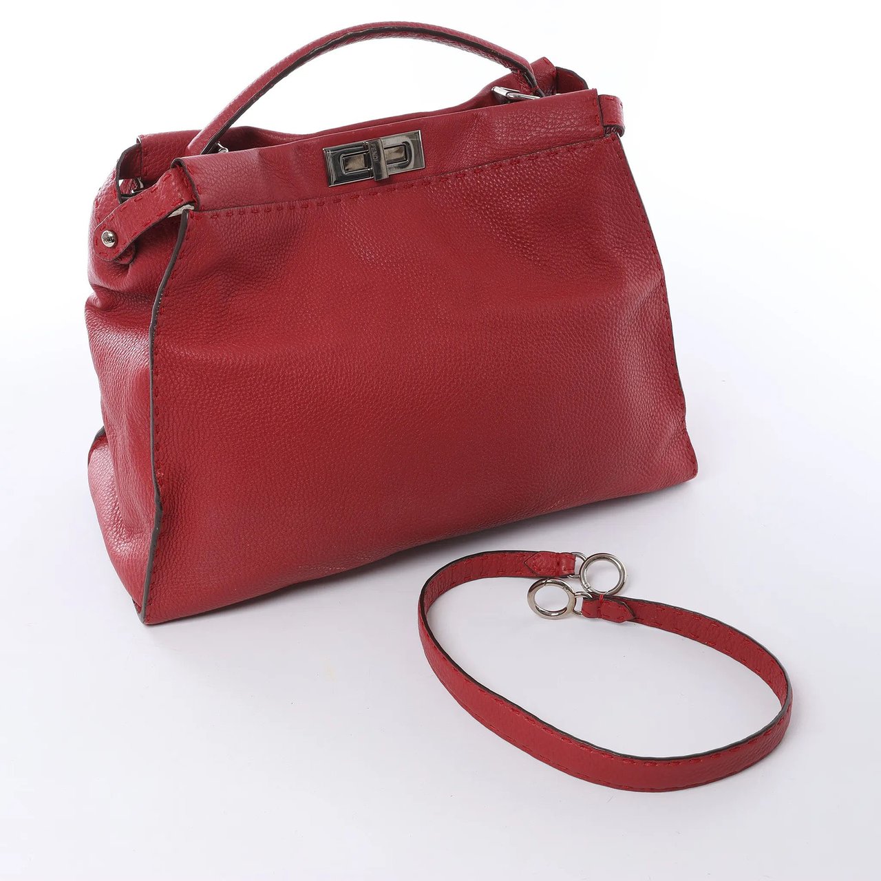 Fendi Peekaboo Large Selleria Leather 2Way Handbag in Red 8BN210 Divers