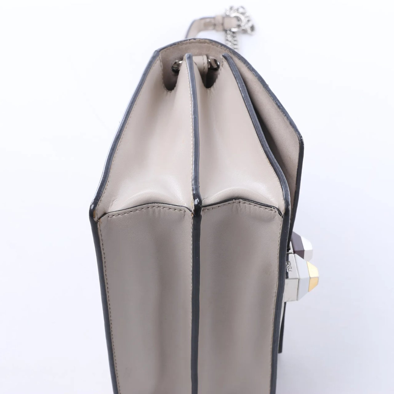 FENDI Kan I Mini Leather Chain Crossbody Bag in Gray 8M0381 Wit