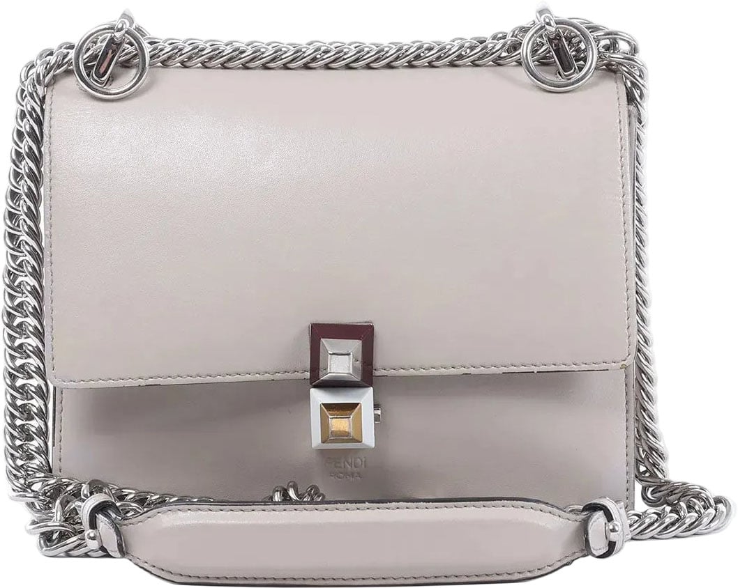 FENDI Kan I Mini Leather Chain Crossbody Bag in Gray 8M0381 Wit