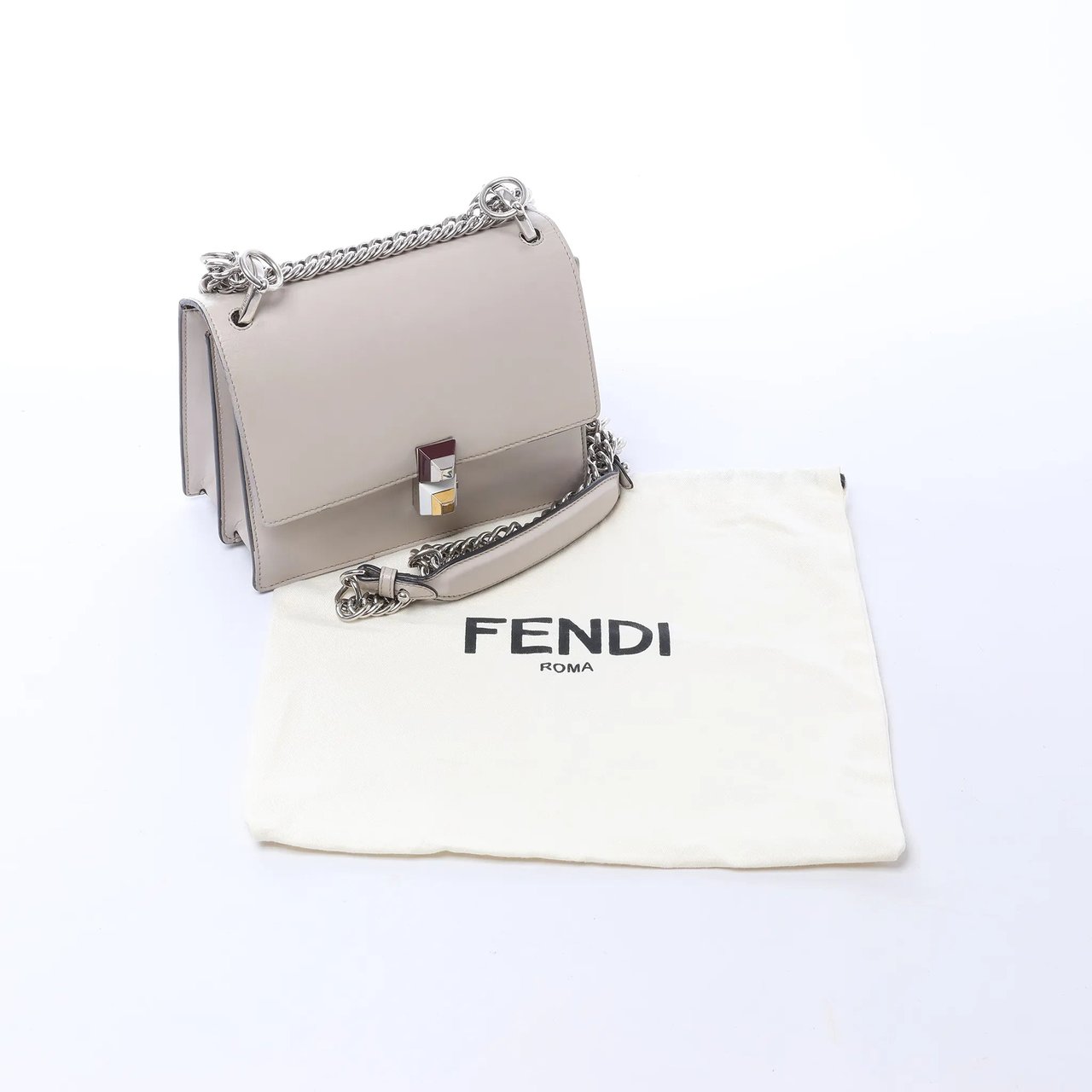 FENDI Kan I Mini Leather Chain Crossbody Bag in Gray 8M0381 Wit