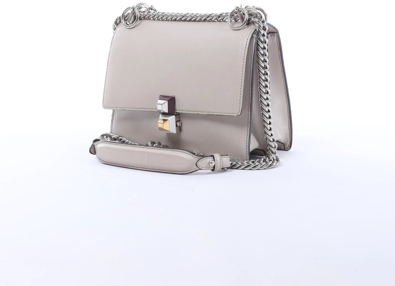 FENDI Kan I Mini Leather Chain Crossbody Bag in Gray 8M0381 Wit
