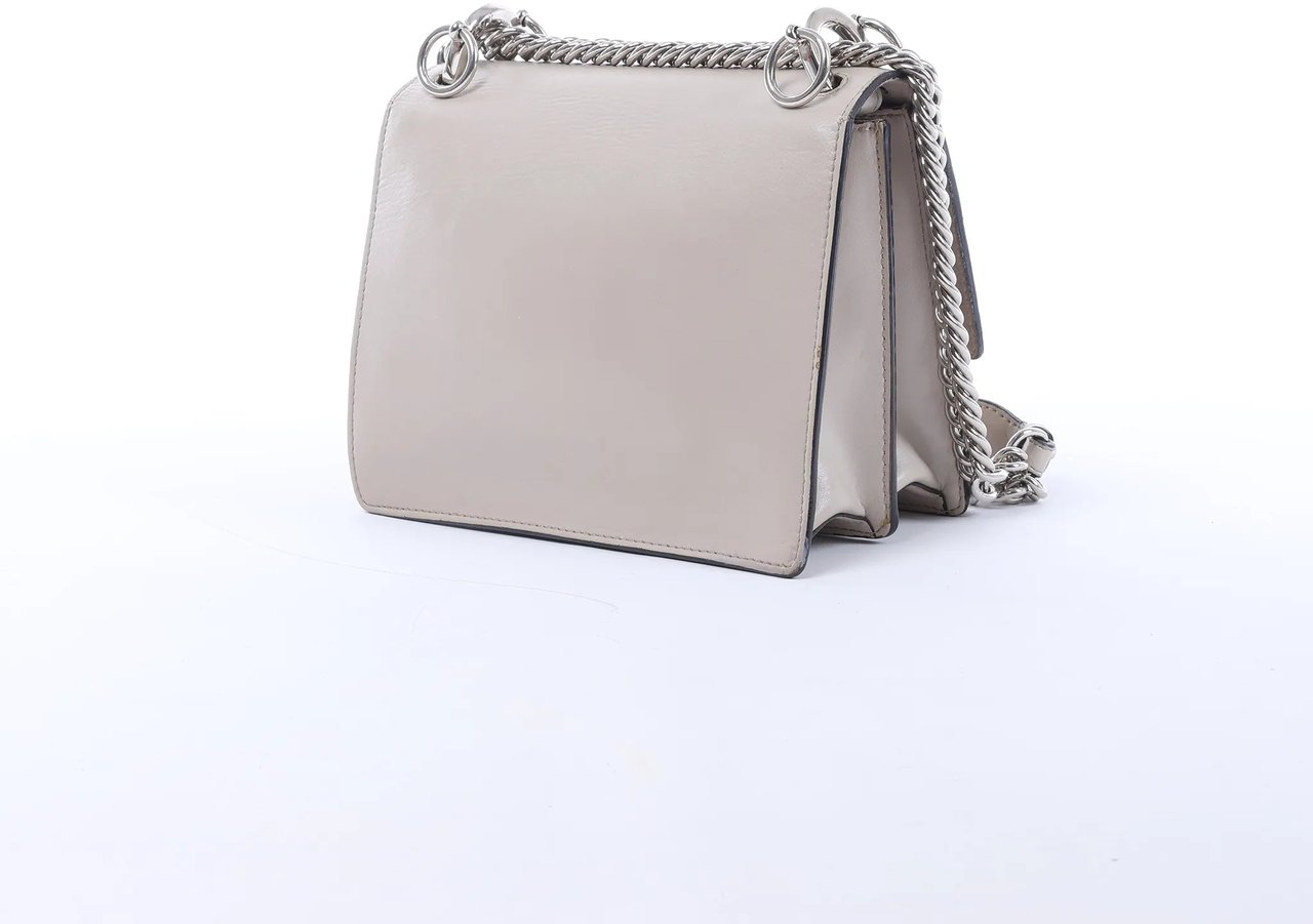 FENDI Kan I Mini Leather Chain Crossbody Bag in Gray 8M0381 Wit