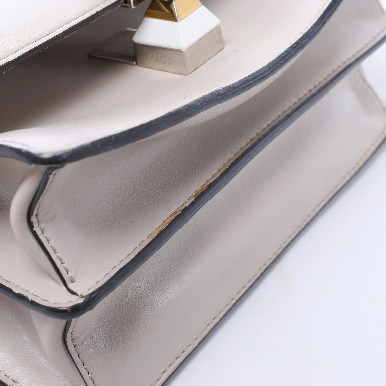 FENDI Kan I Mini Leather Chain Crossbody Bag in Gray 8M0381 Wit