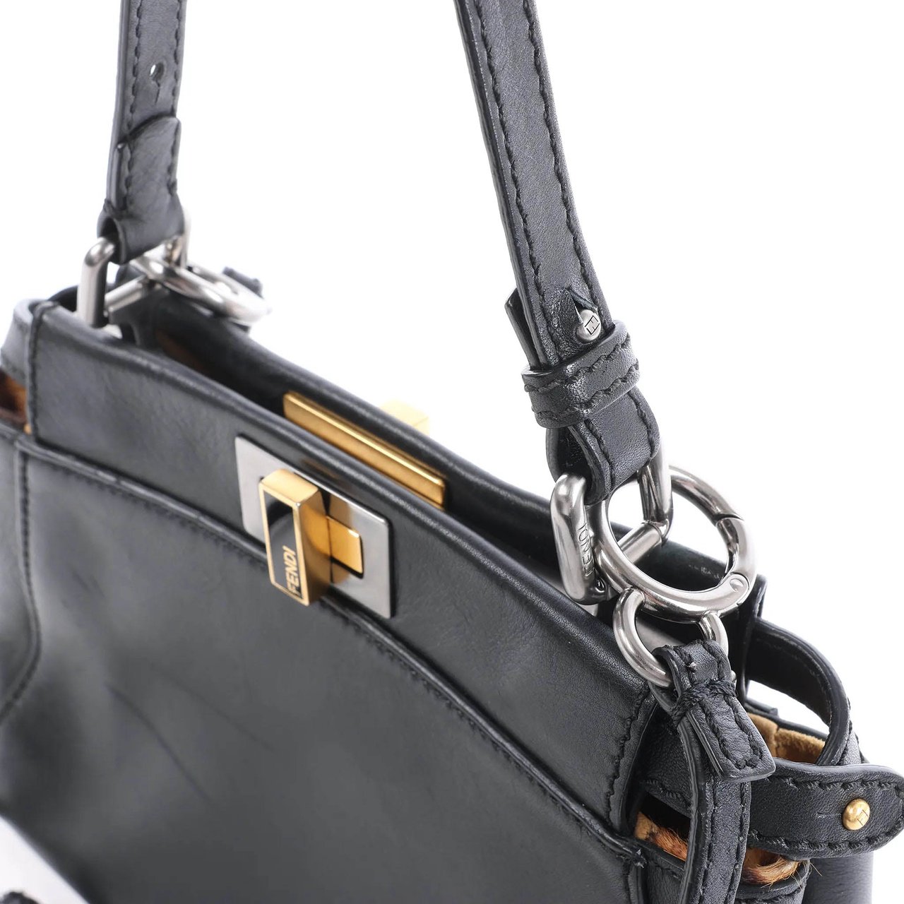 Fendi Peekaboo Mini Leather 2Way Handbag in Black 8BN227 Zwart