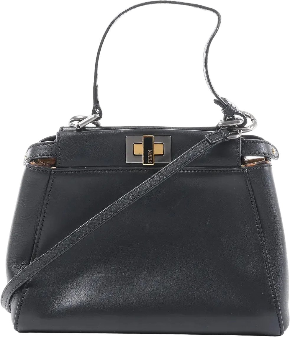 Fendi Peekaboo Mini Leather 2Way Handbag in Black 8BN227 Zwart