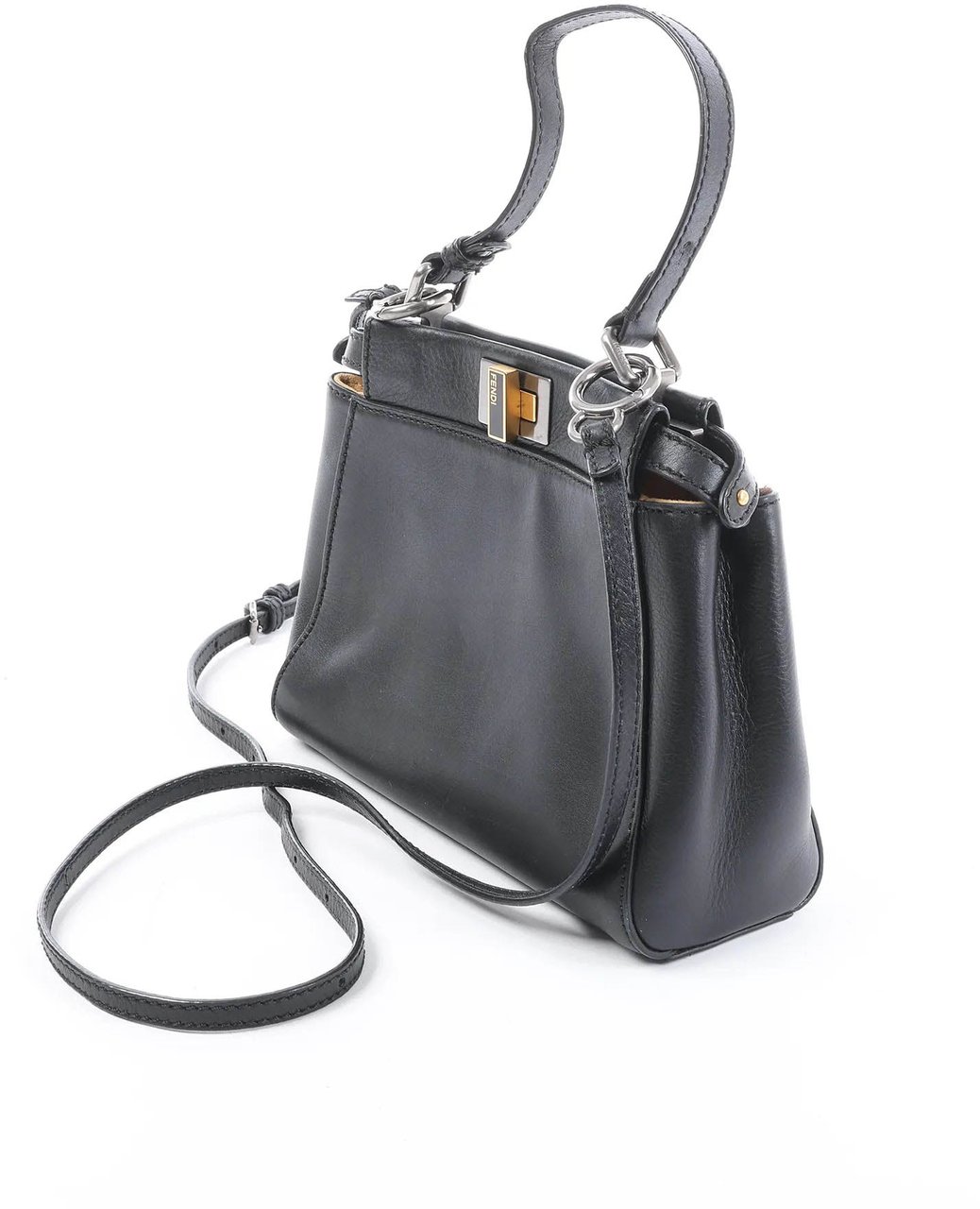 Fendi Peekaboo Mini Leather 2Way Handbag in Black 8BN227 Zwart