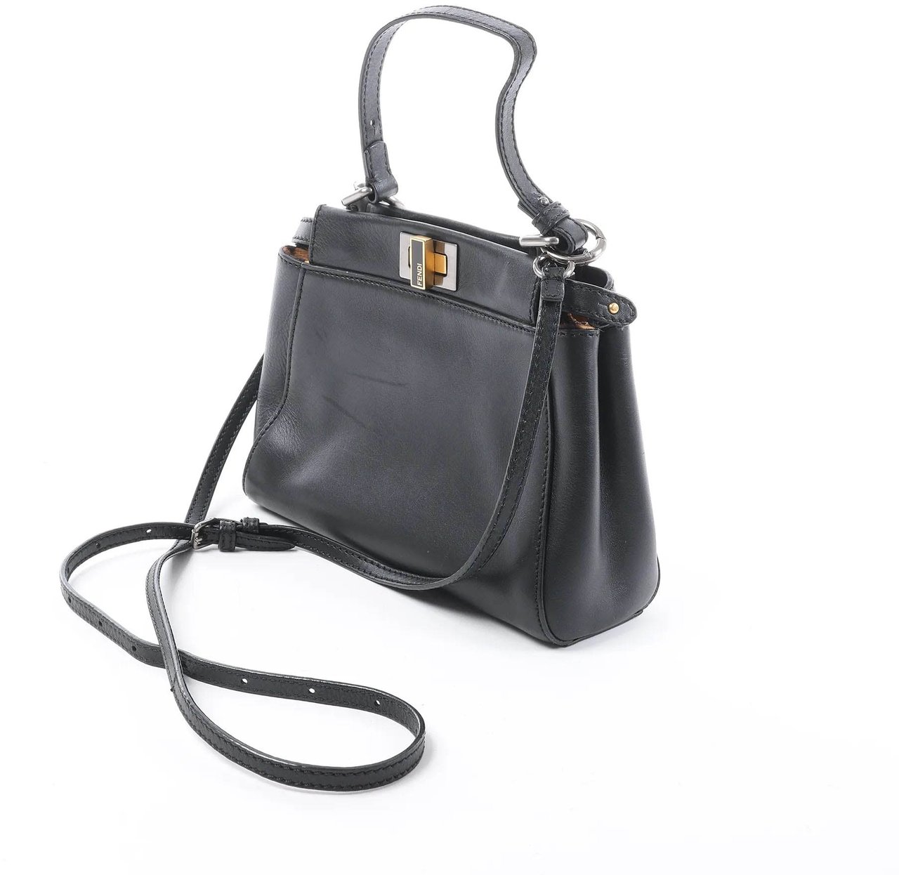 Fendi Peekaboo Mini Leather 2Way Handbag in Black 8BN227 Zwart
