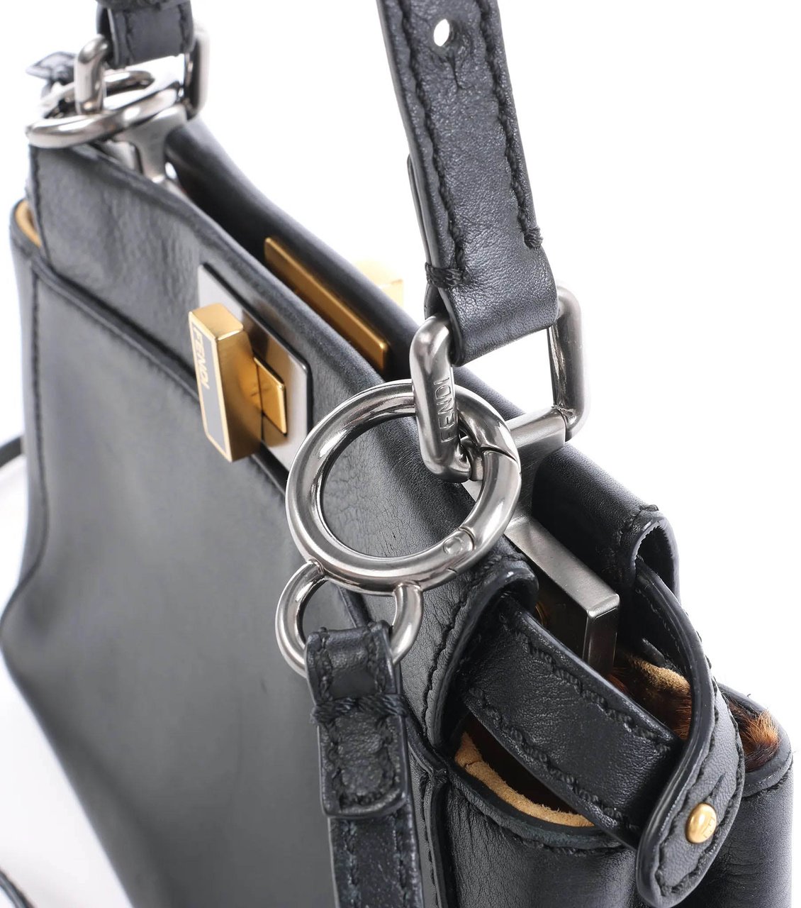 Fendi Peekaboo Mini Leather 2Way Handbag in Black 8BN227 Zwart